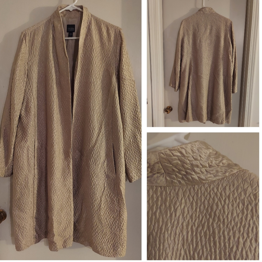 Eileen Fisher silk quilted champagne lightweight coat